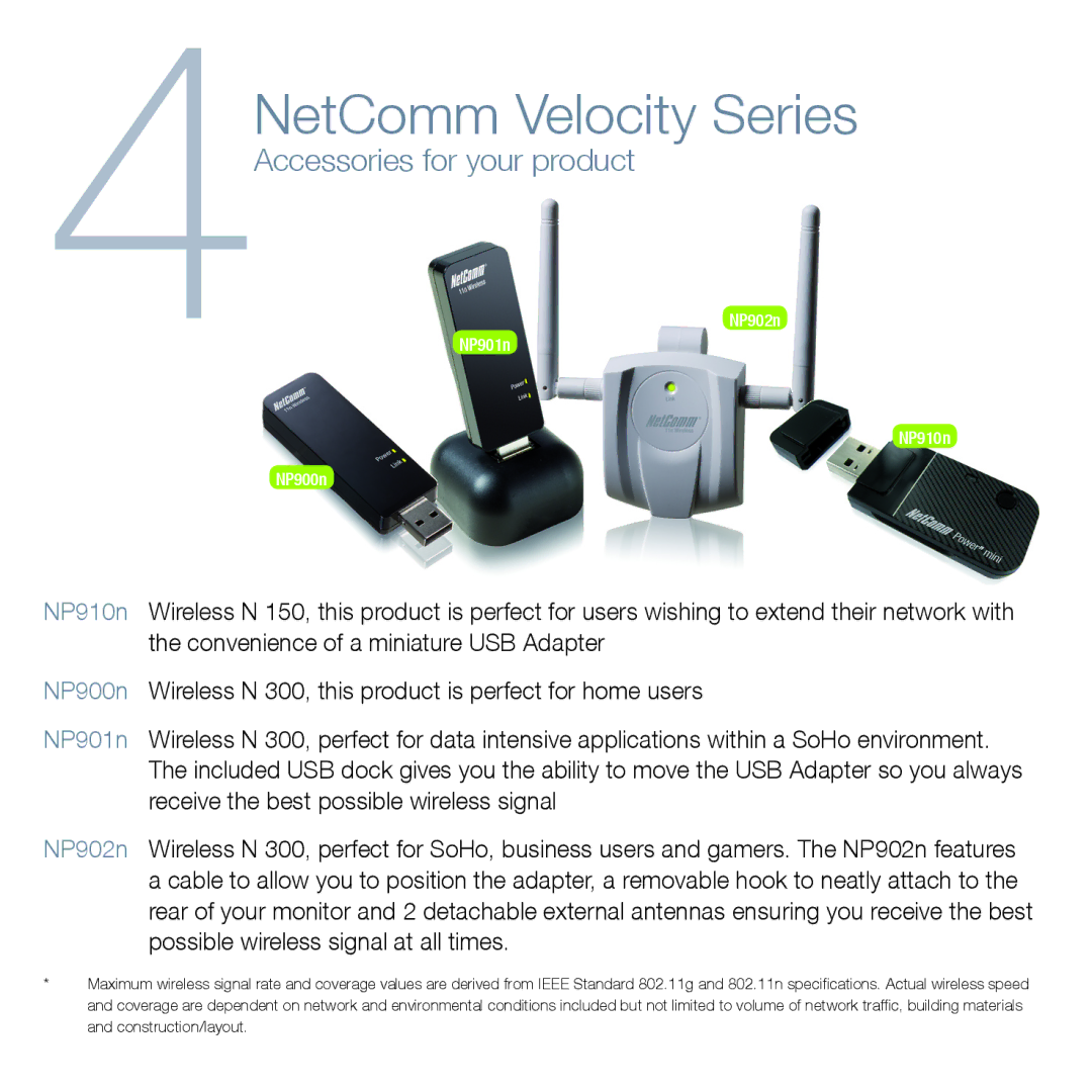 NetComm NP900n manual 4NetComm Velocity Series, Accessories for your product 