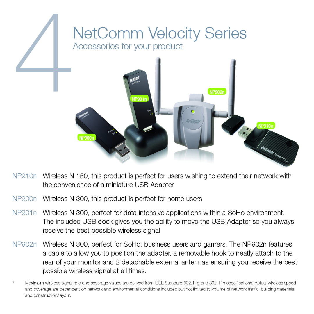 NetComm NP900n manual 4NetComm Velocity Series, Accessories for your product 