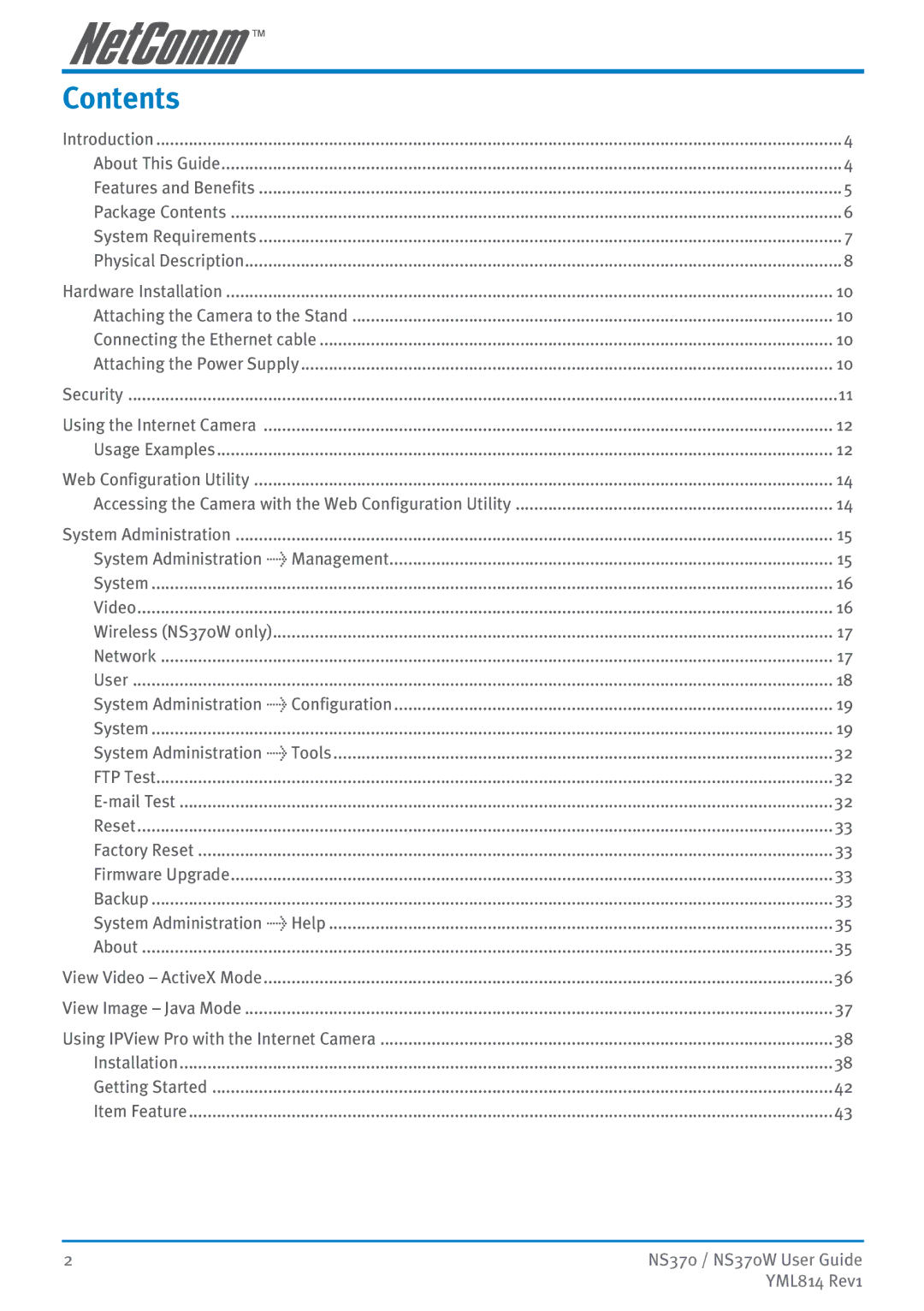 NetComm NS370W manual Contents 