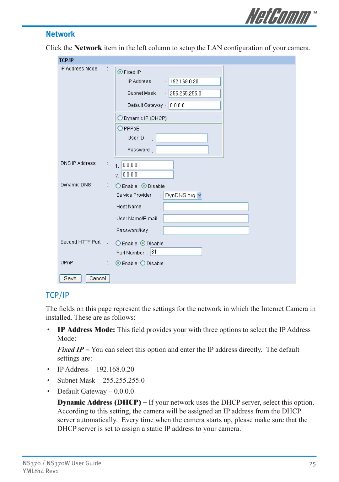 NetComm NS370W manual Network, Tcp/Ip 