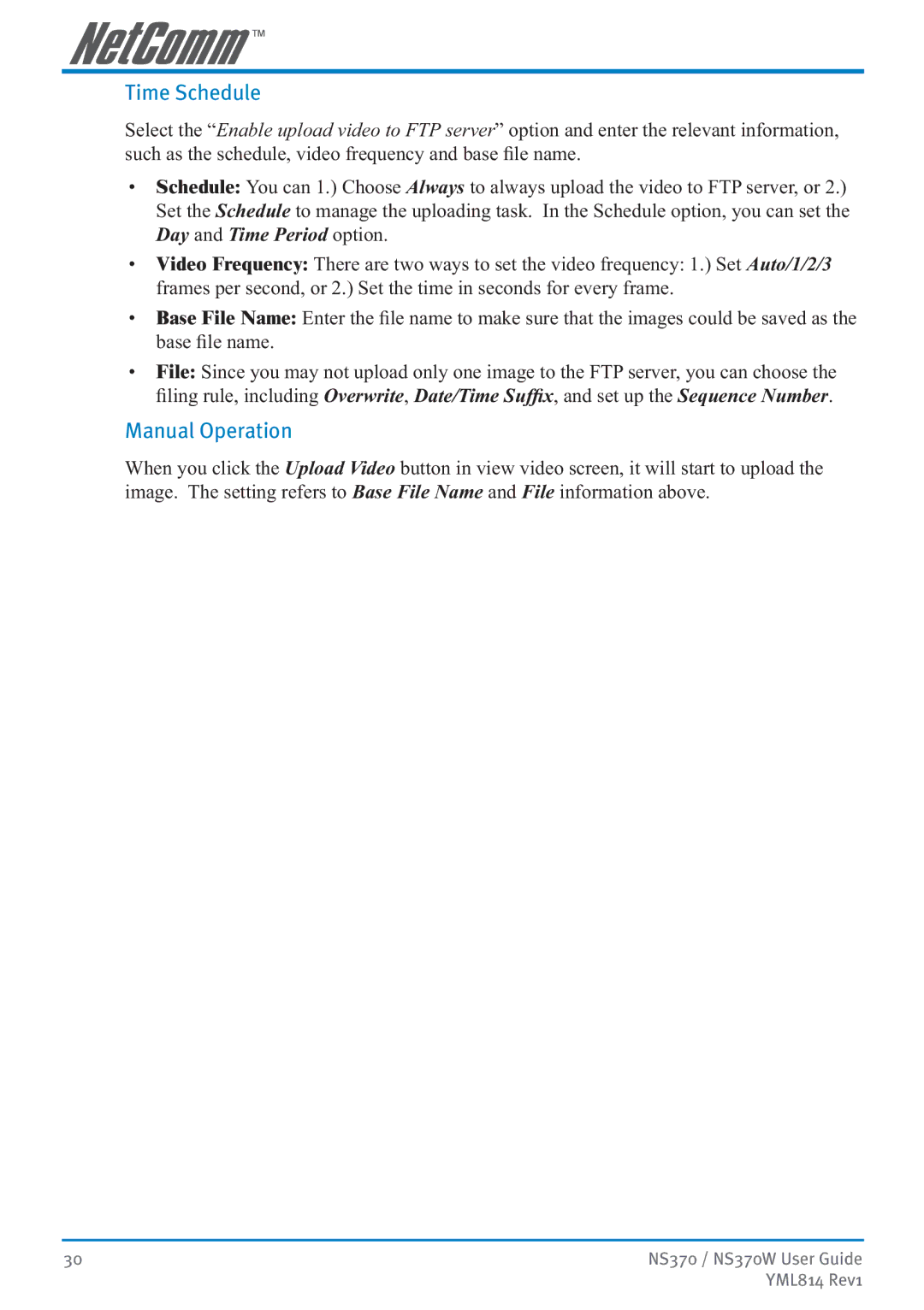 NetComm NS370W manual Time Schedule, Manual Operation 