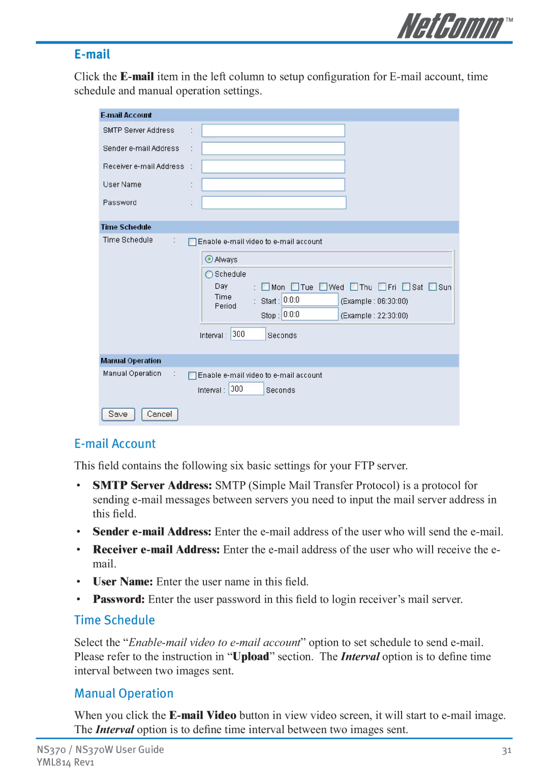 NetComm NS370W manual Mail Account 