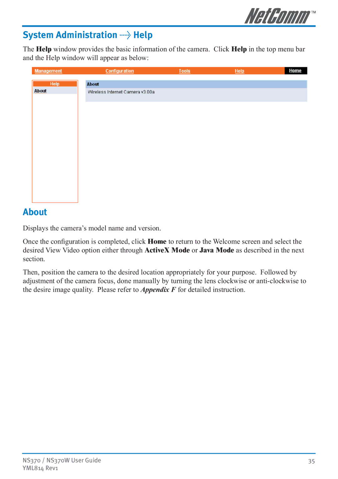 NetComm NS370W manual System Administration Help, About 