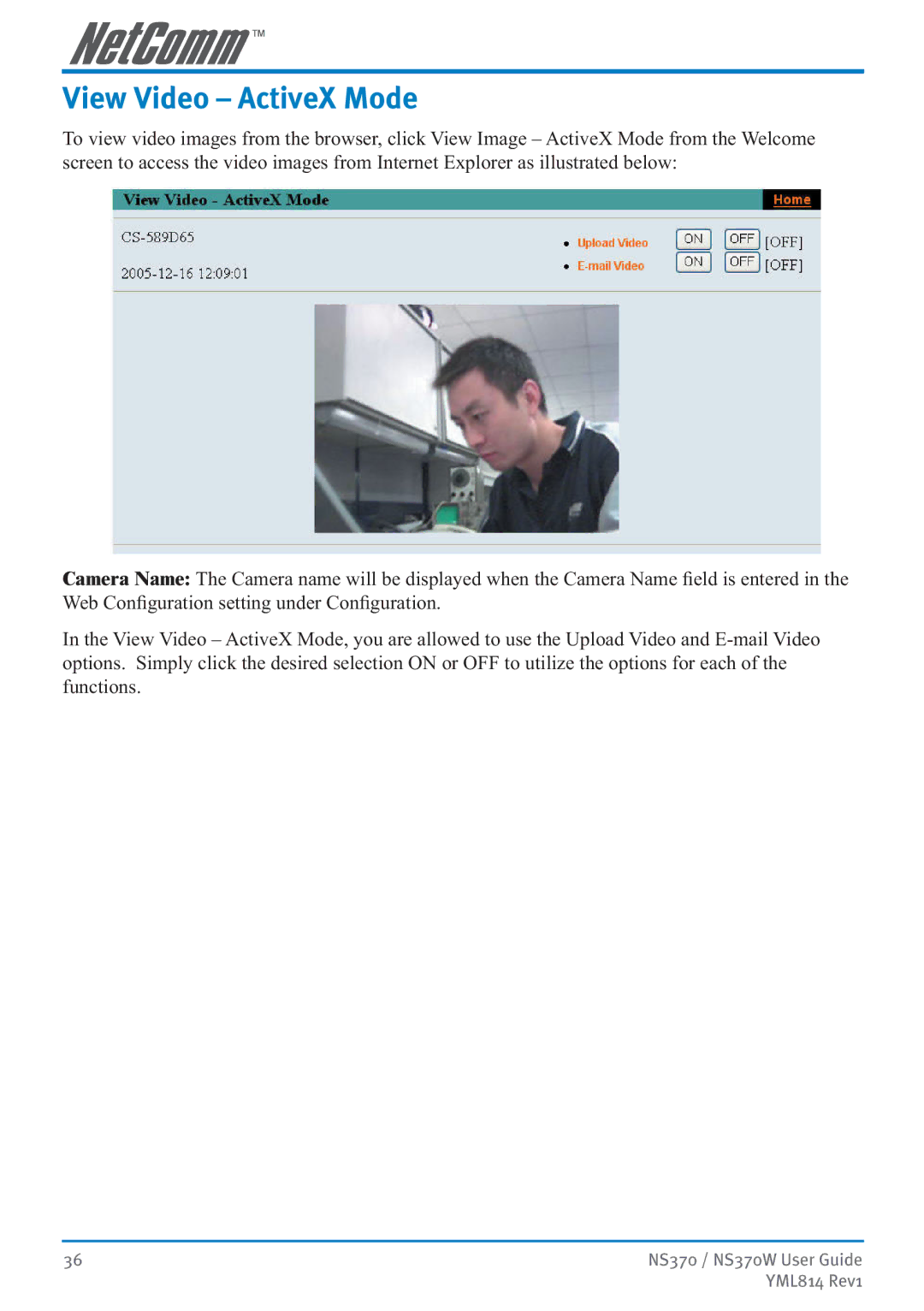 NetComm NS370W manual View Video ActiveX Mode 
