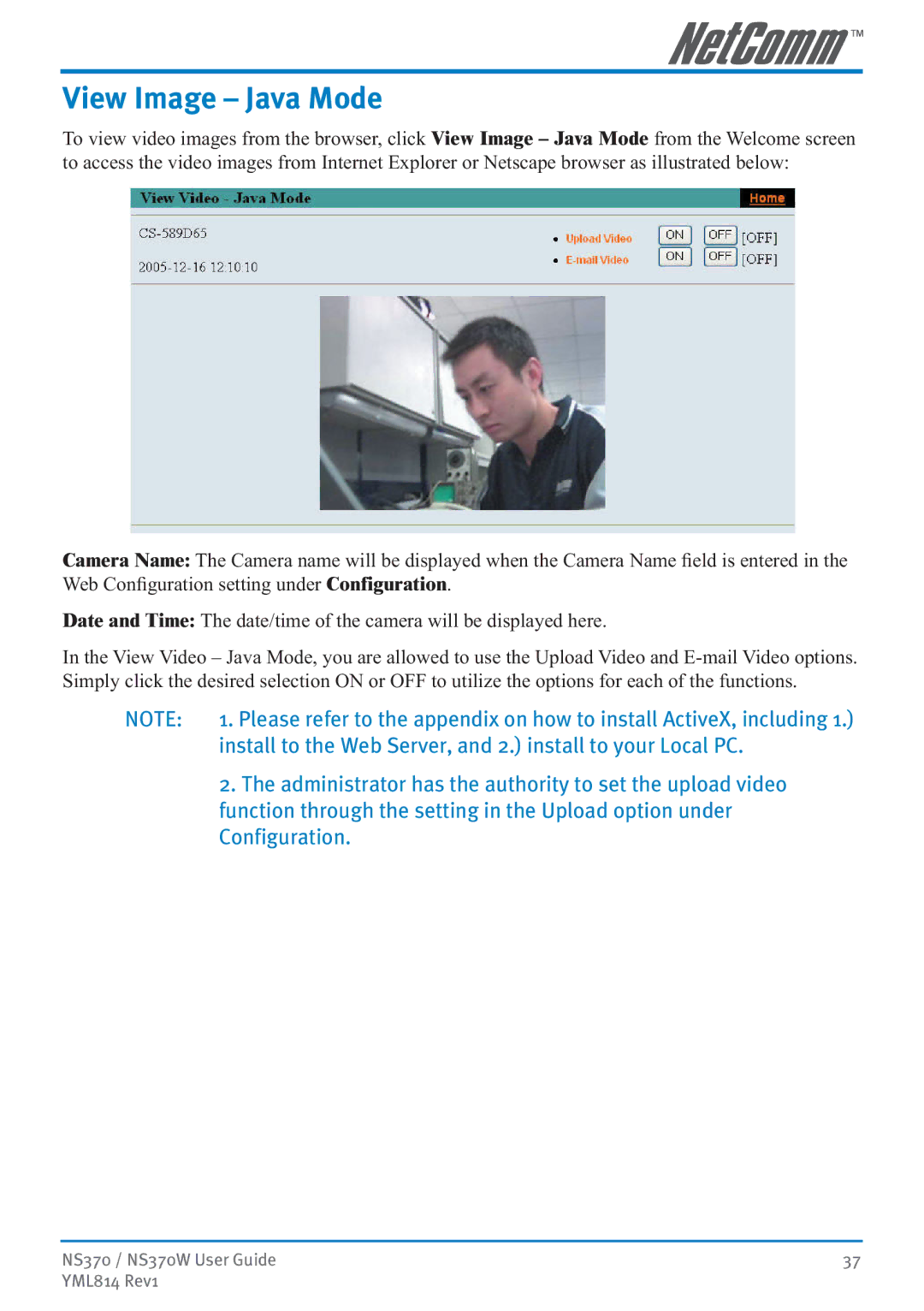 NetComm NS370W manual View Image Java Mode, Install to the Web Server, and 2. install to your Local PC, Configuration 