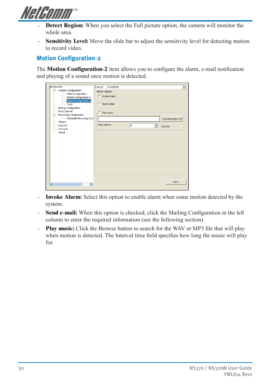 NetComm NS370W manual Motion Configuration-2 