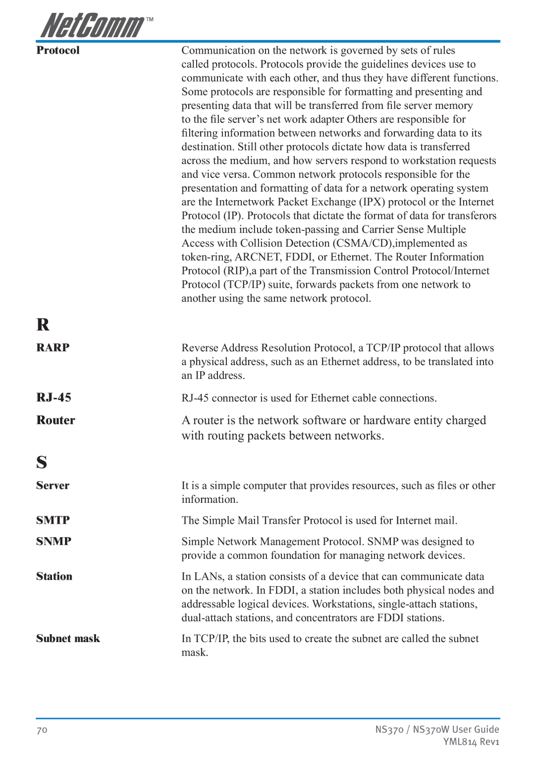 NetComm NS370W manual Rarp, Smtp, Snmp 