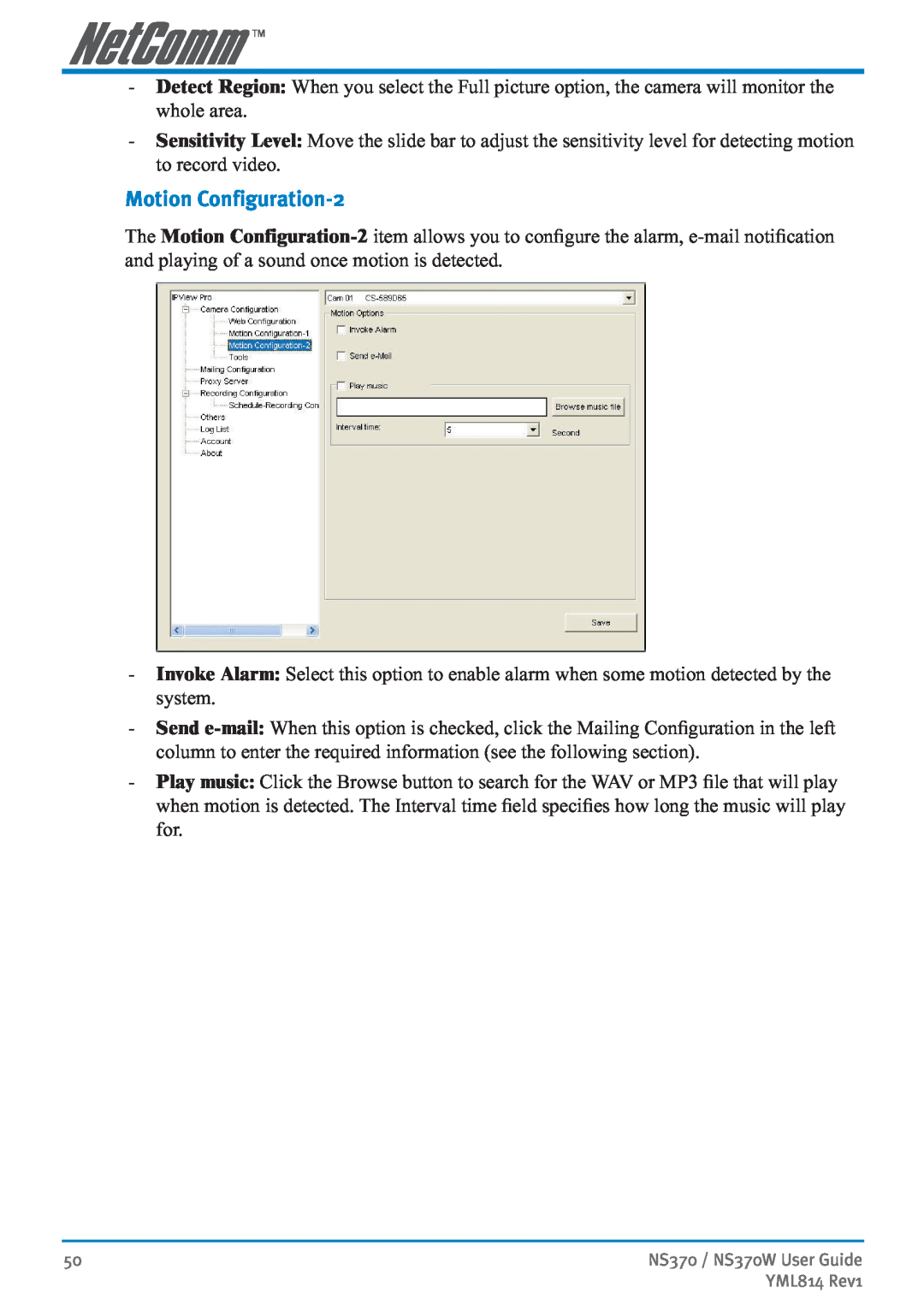 NetComm NS370W manual Motion Configuration-2 