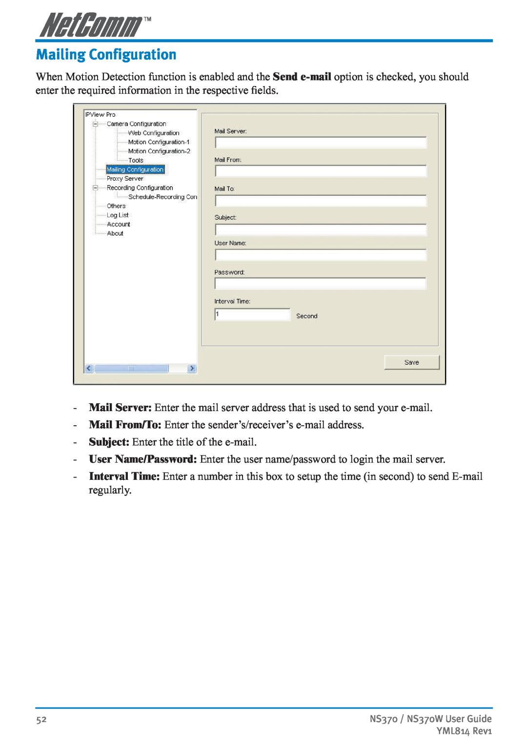 NetComm NS370W manual Mailing Configuration 