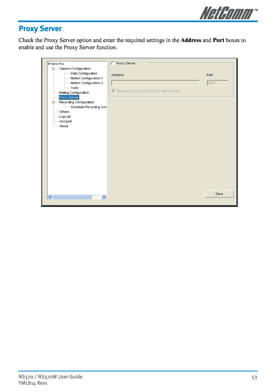 NetComm manual Proxy Server, NS370 / NS370W User Guide, YML814 Rev1 