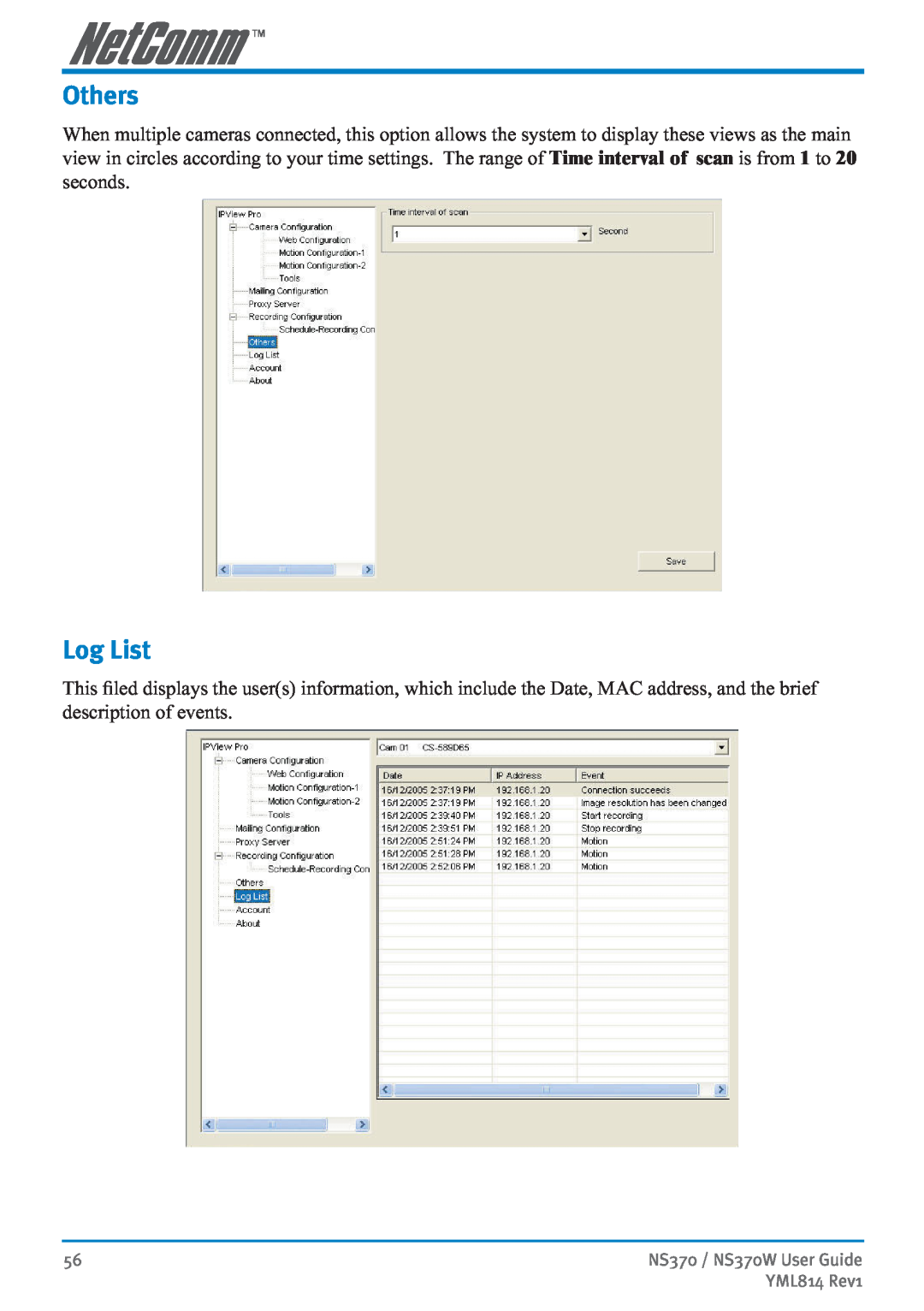 NetComm NS370W manual Others, Log List 