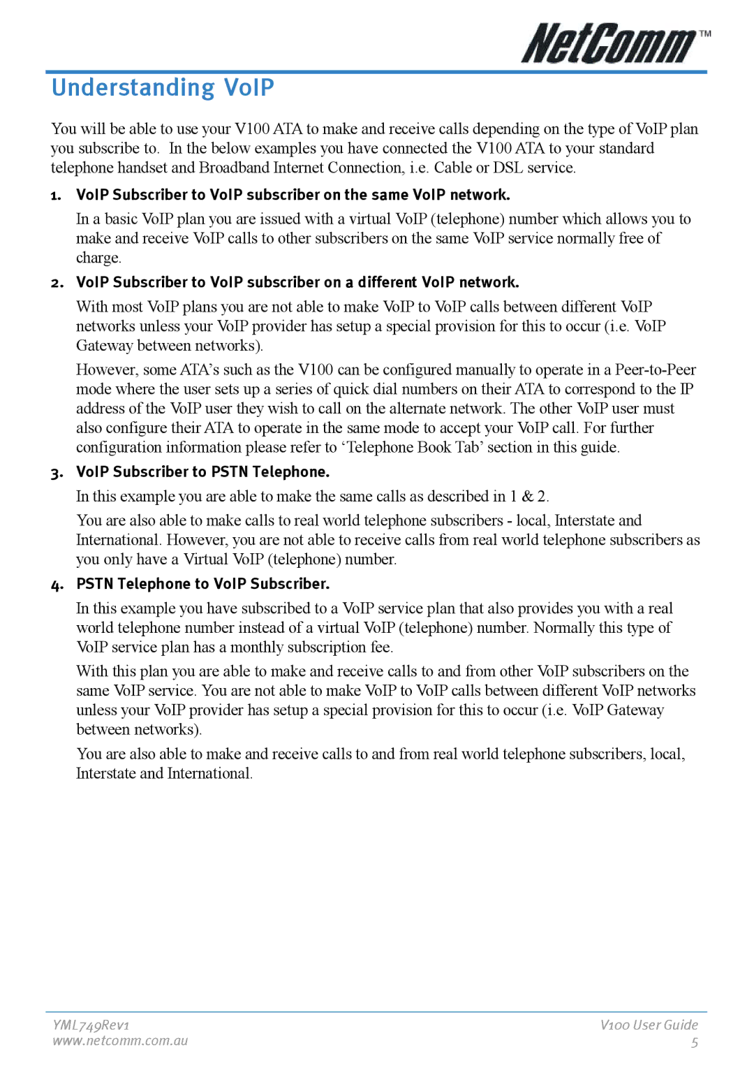 NetComm V100 manual Understanding VoIP 