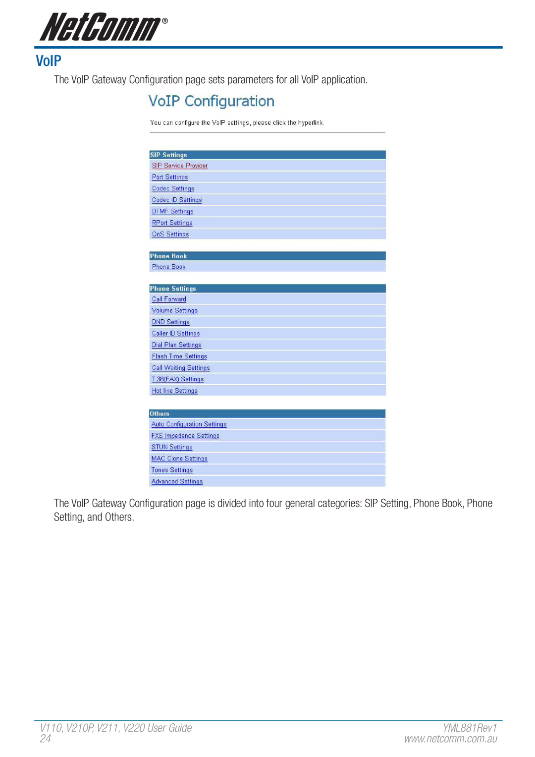 NetComm V110 manual VoIP 