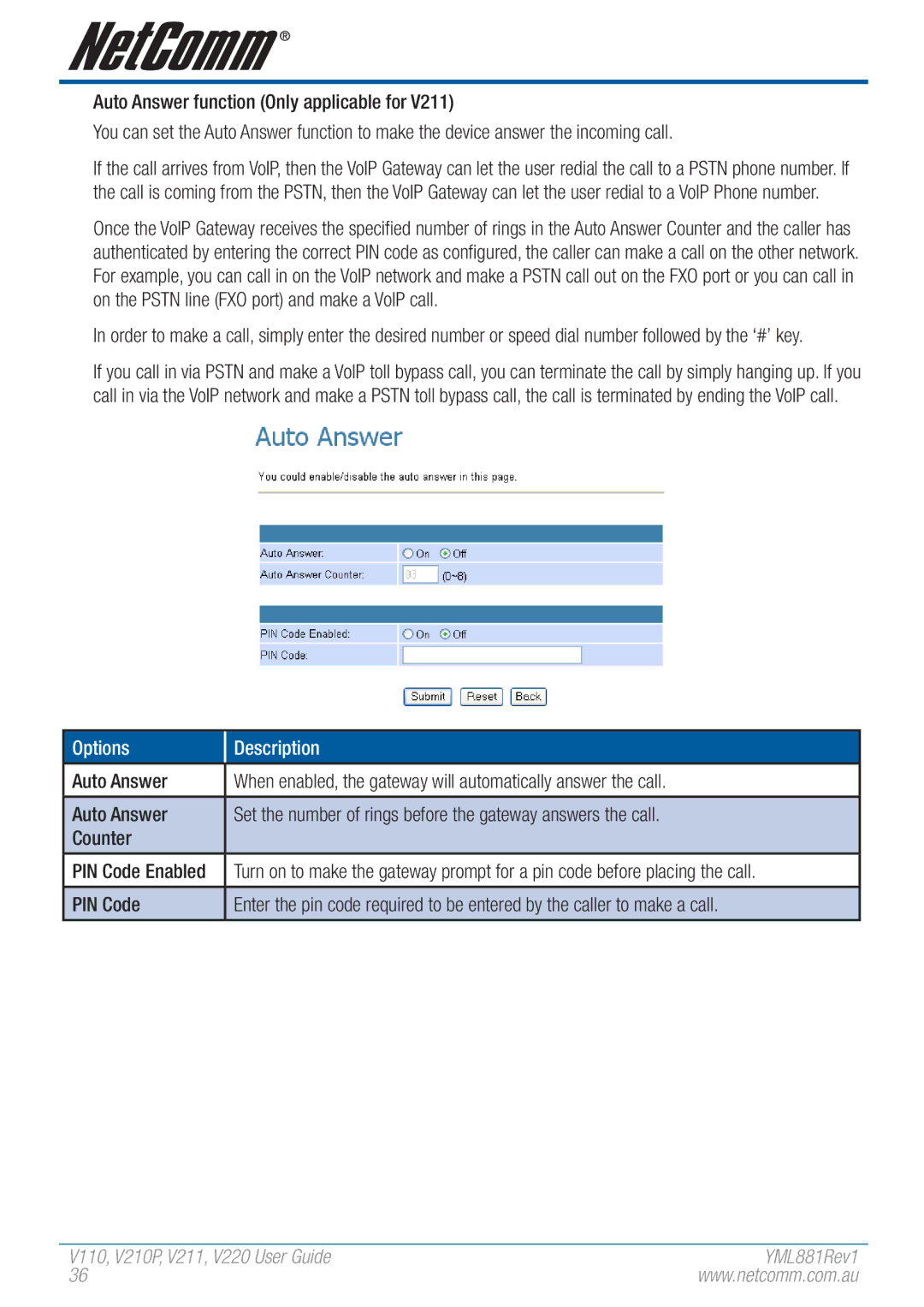 NetComm manual V110,V210P,V211,V220 User Guide 