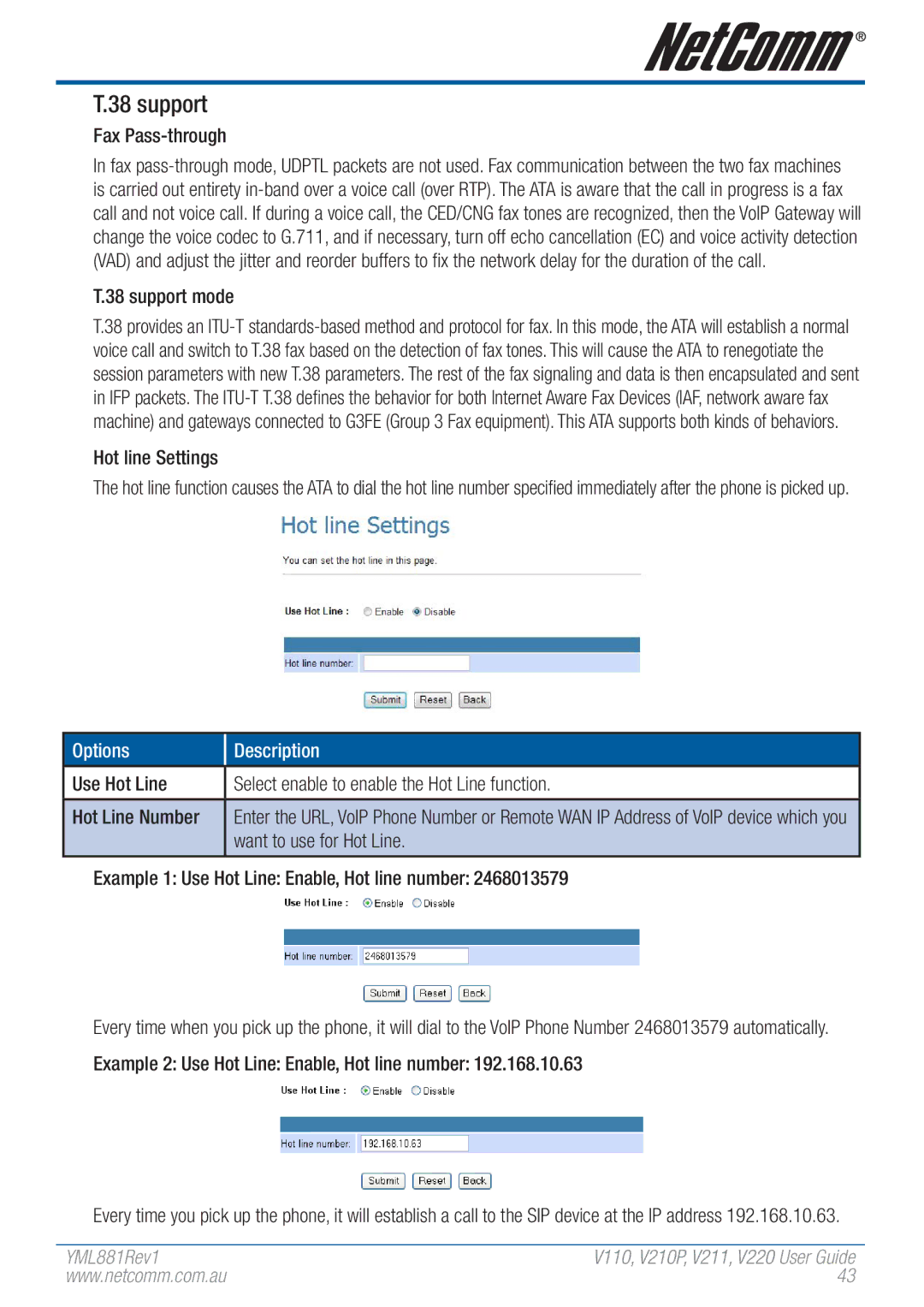 NetComm V110 manual Support 