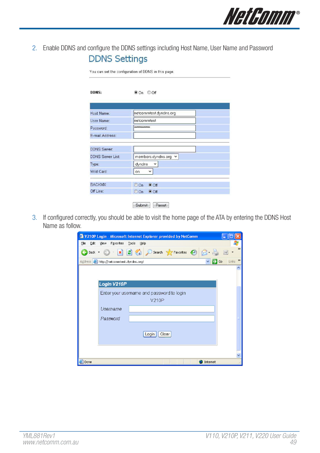 NetComm V110 manual 110, V2 10P, V2 11, V220 User Guide 