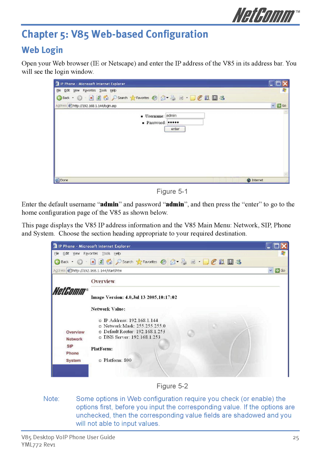 NetComm manual V85 Web-based Configuration, Web Login 