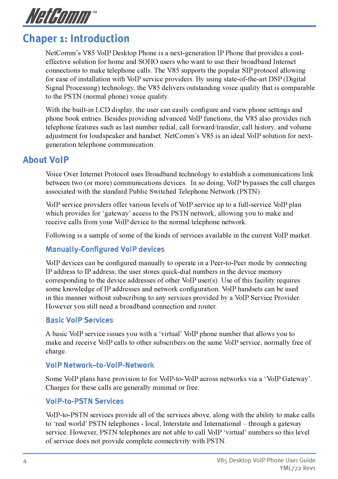 NetComm V85 manual Chaper 1 Introduction, About VoIP 