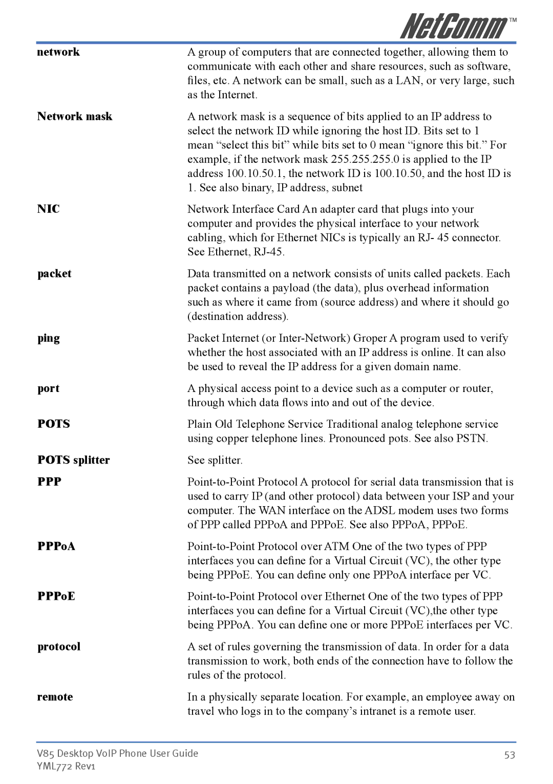 NetComm V85 manual Nic, Pots, Ppp 