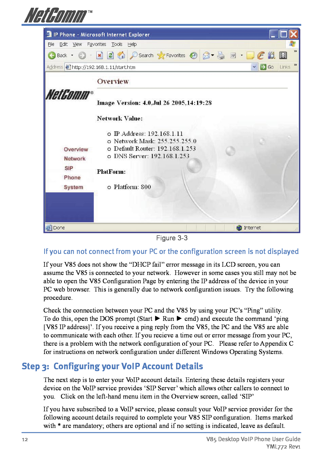 NetComm V85 manual Configuring your VoIP Account Details 