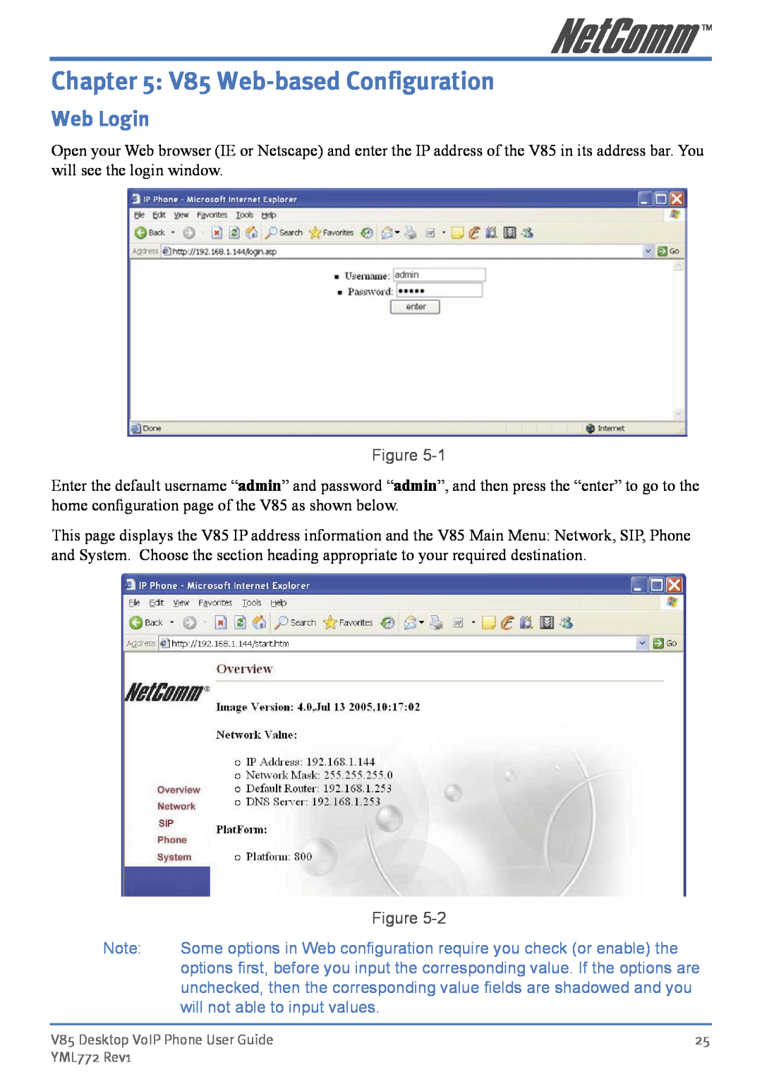 NetComm manual V85 Web-based Configuration, Web Login 