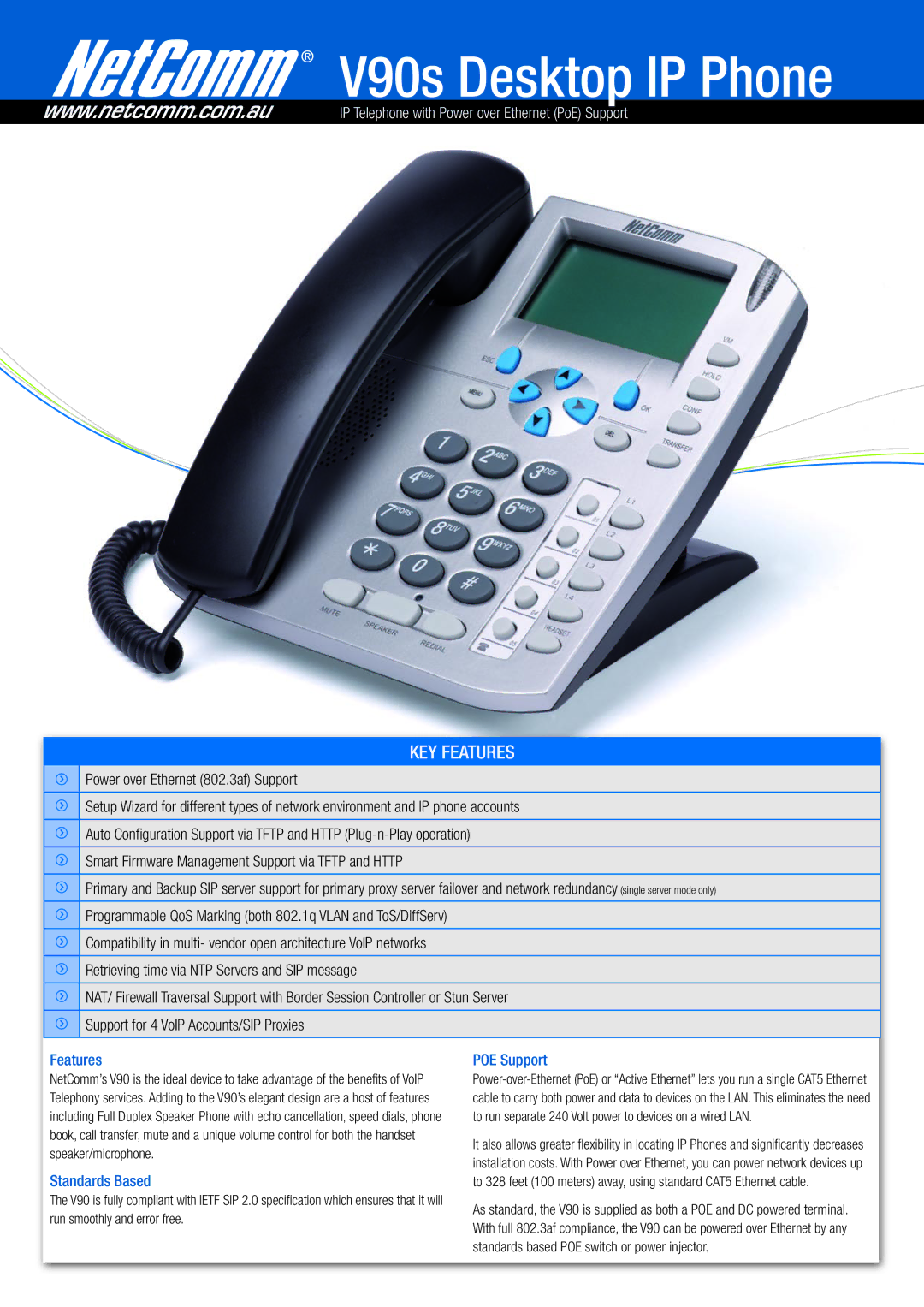 NetComm V90s manual Features, Standards Based, POE Support 