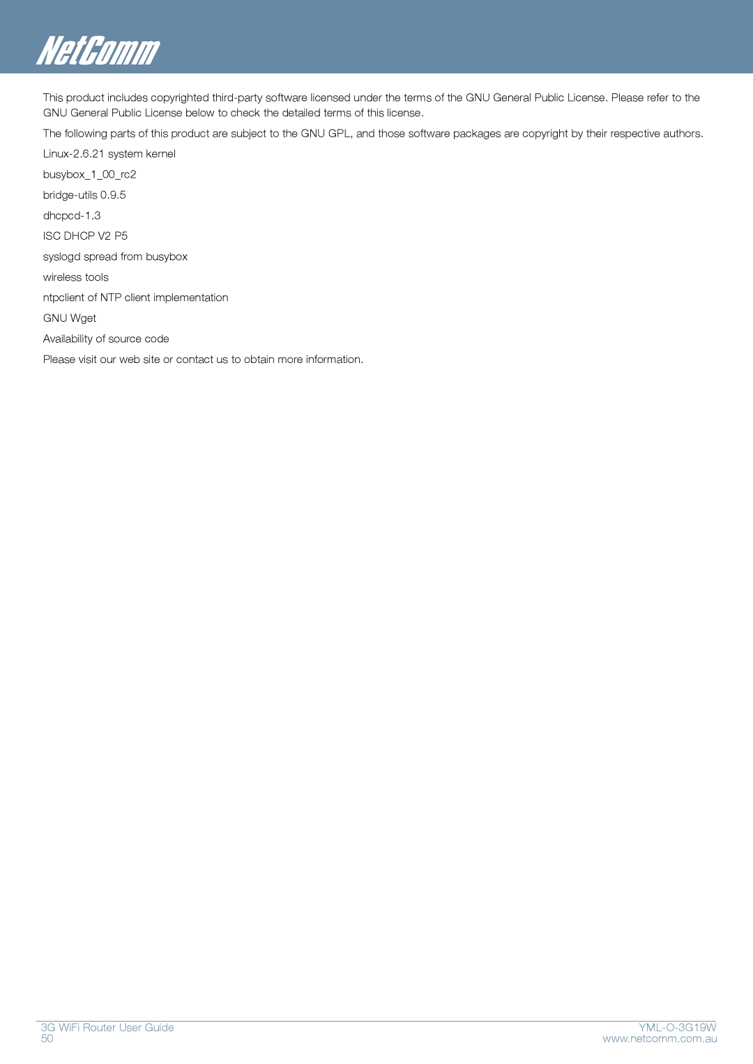 NetComm YML-O-3G19W manual ISC Dhcp V2 P5 
