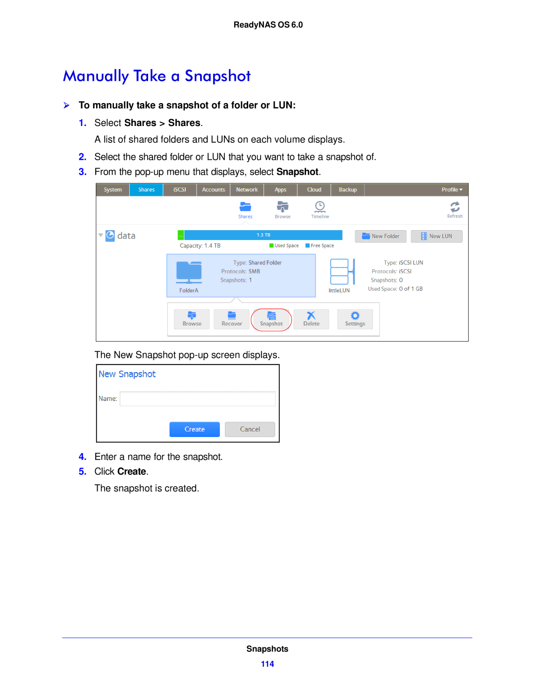 NETGEAR 104, 314, 312 software manual Manually Take a Snapshot 