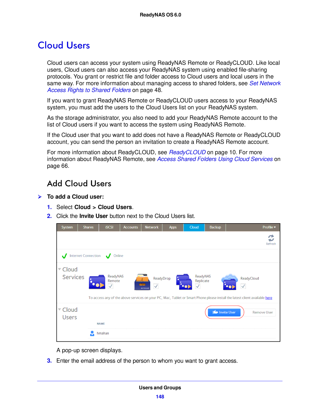 NETGEAR 314, 104, 312 software manual Add Cloud Users,  To add a Cloud user Select Cloud Cloud Users 