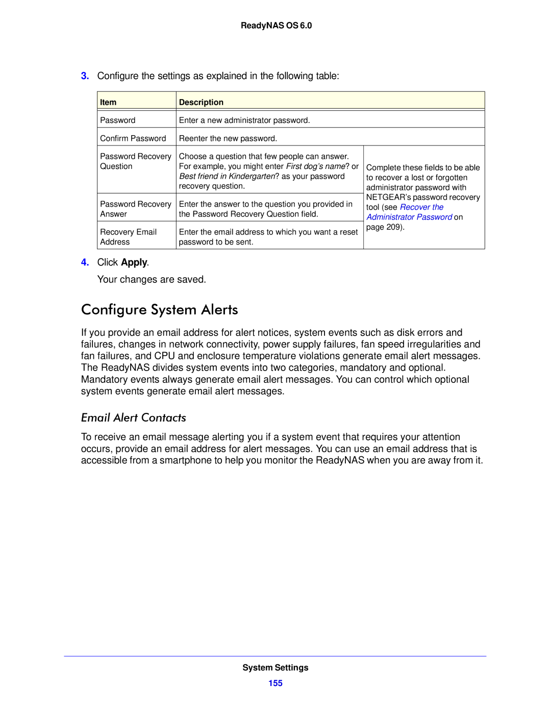 NETGEAR 312, 104, 314 software manual Configure System Alerts, Email Alert Contacts 