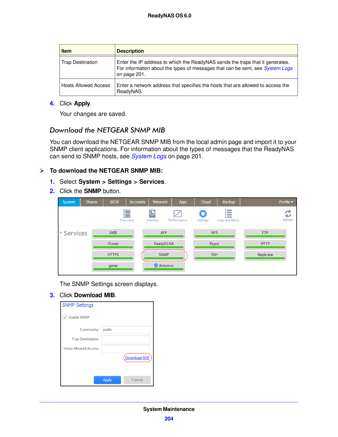 NETGEAR 104, 314, 312 software manual Download the Netgear Snmp MIB, Click Download MIB 