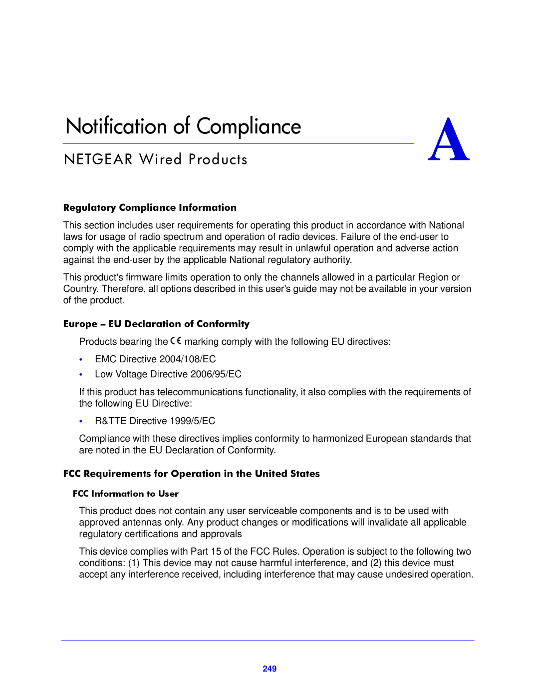 NETGEAR 104, 314, 312 Netgear Wired Products, Regulatory Compliance Information, Europe EU Declaration of Conformity 