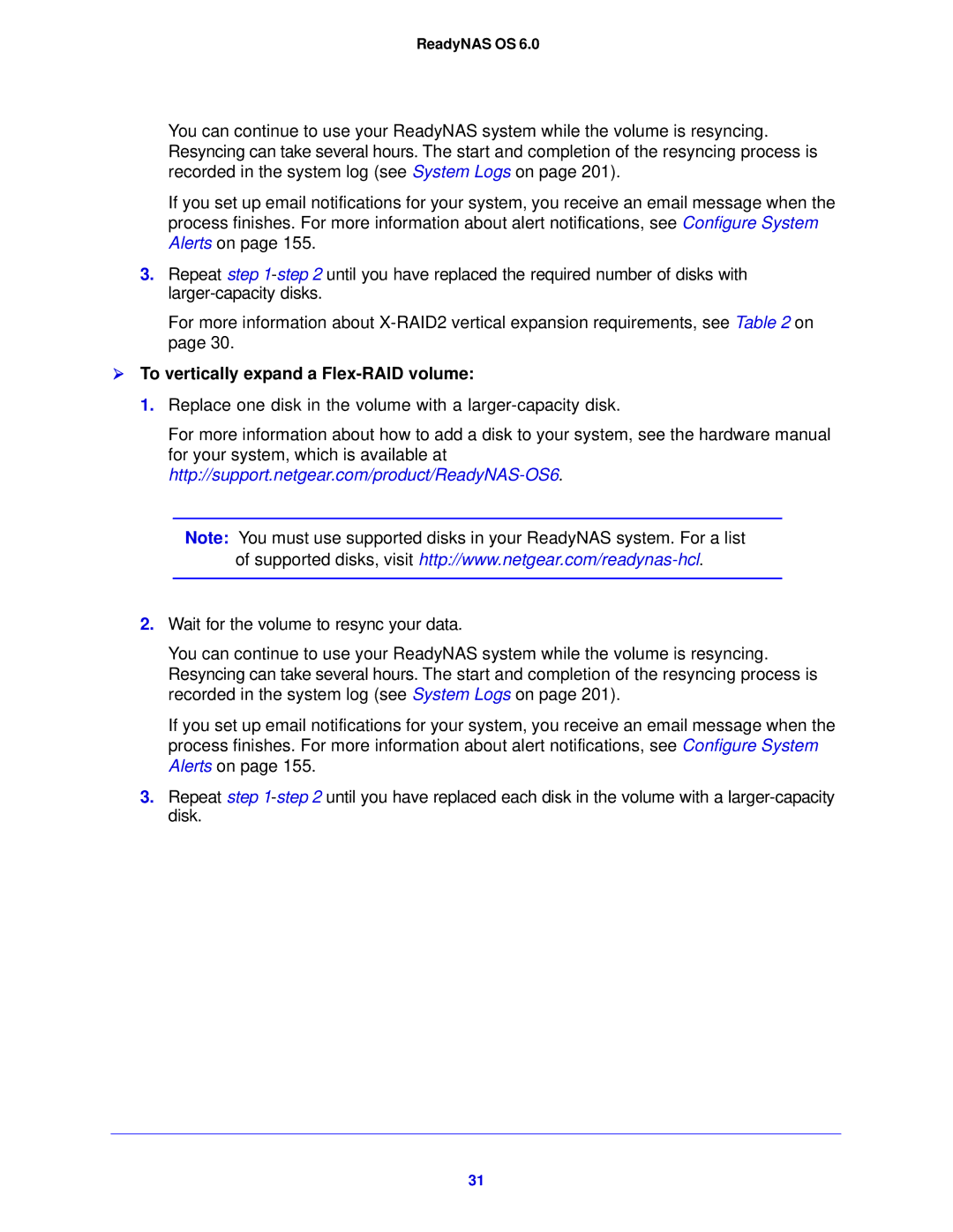 NETGEAR 314, 104, 312 software manual  To vertically expand a Flex-RAID volume 