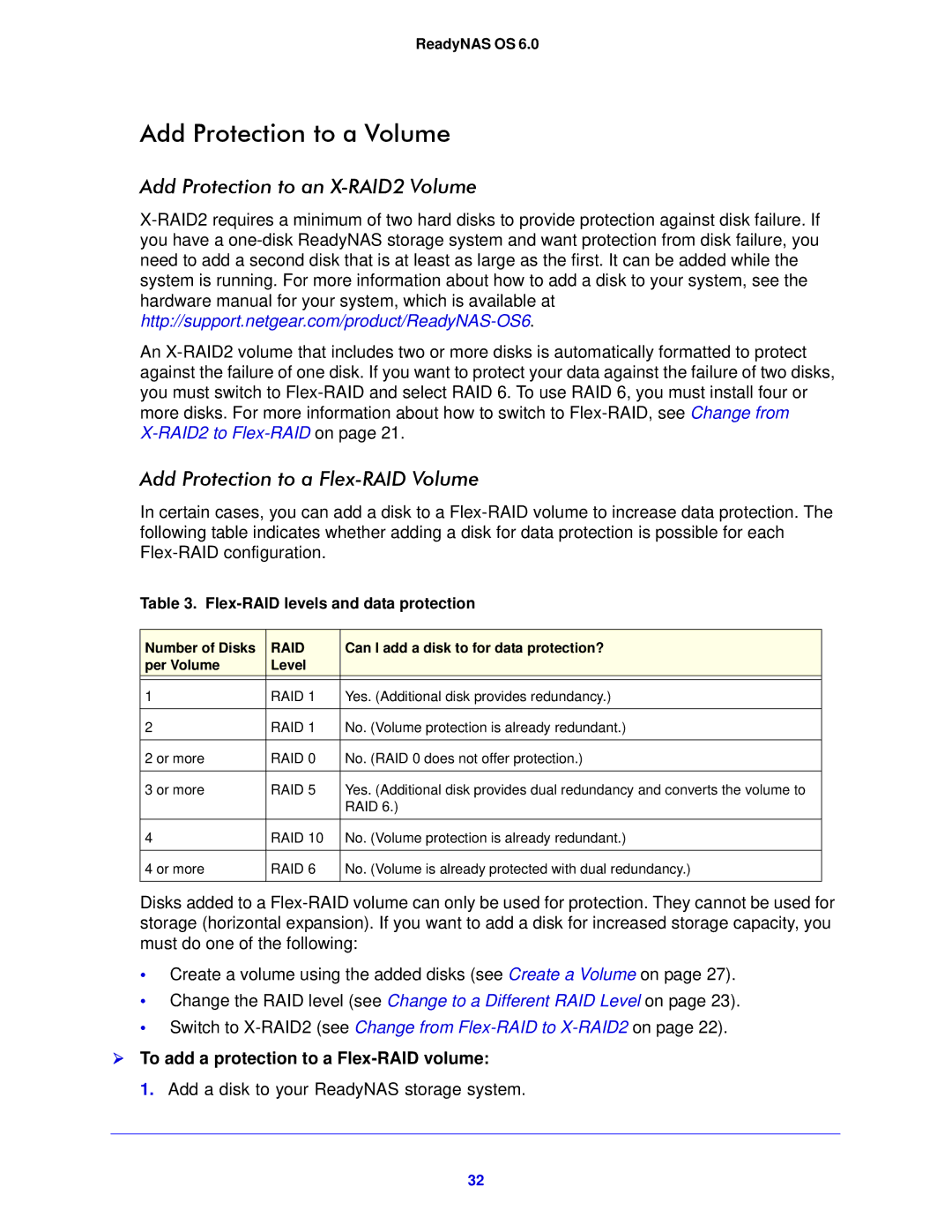 NETGEAR 312, 104, 314 Add Protection to a Volume, Add Protection to an X-RAID2 Volume, Add Protection to a Flex-RAID Volume 