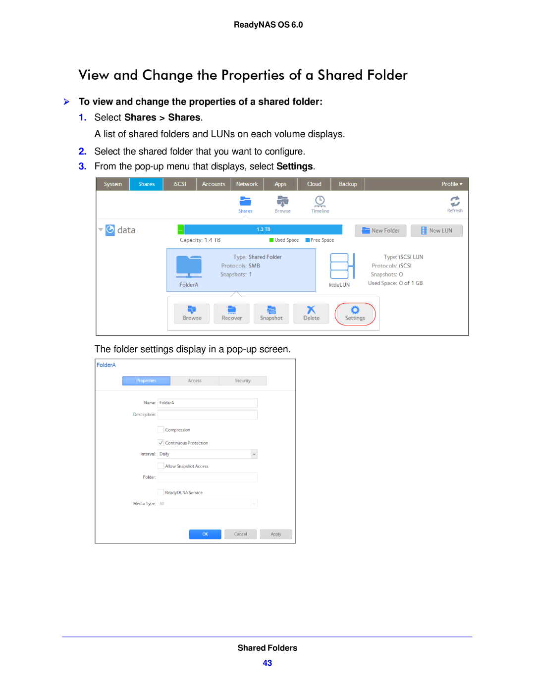 NETGEAR 314, 104, 312 software manual View and Change the Properties of a Shared Folder 