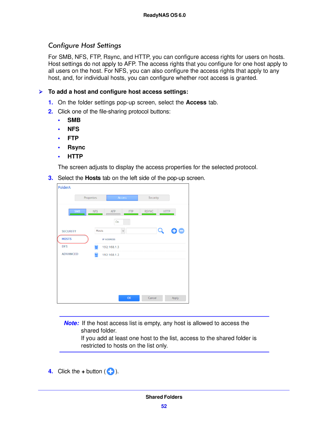 NETGEAR 314, 104, 312 software manual Configure Host Settings,  To add a host and configure host access settings, Rsync 