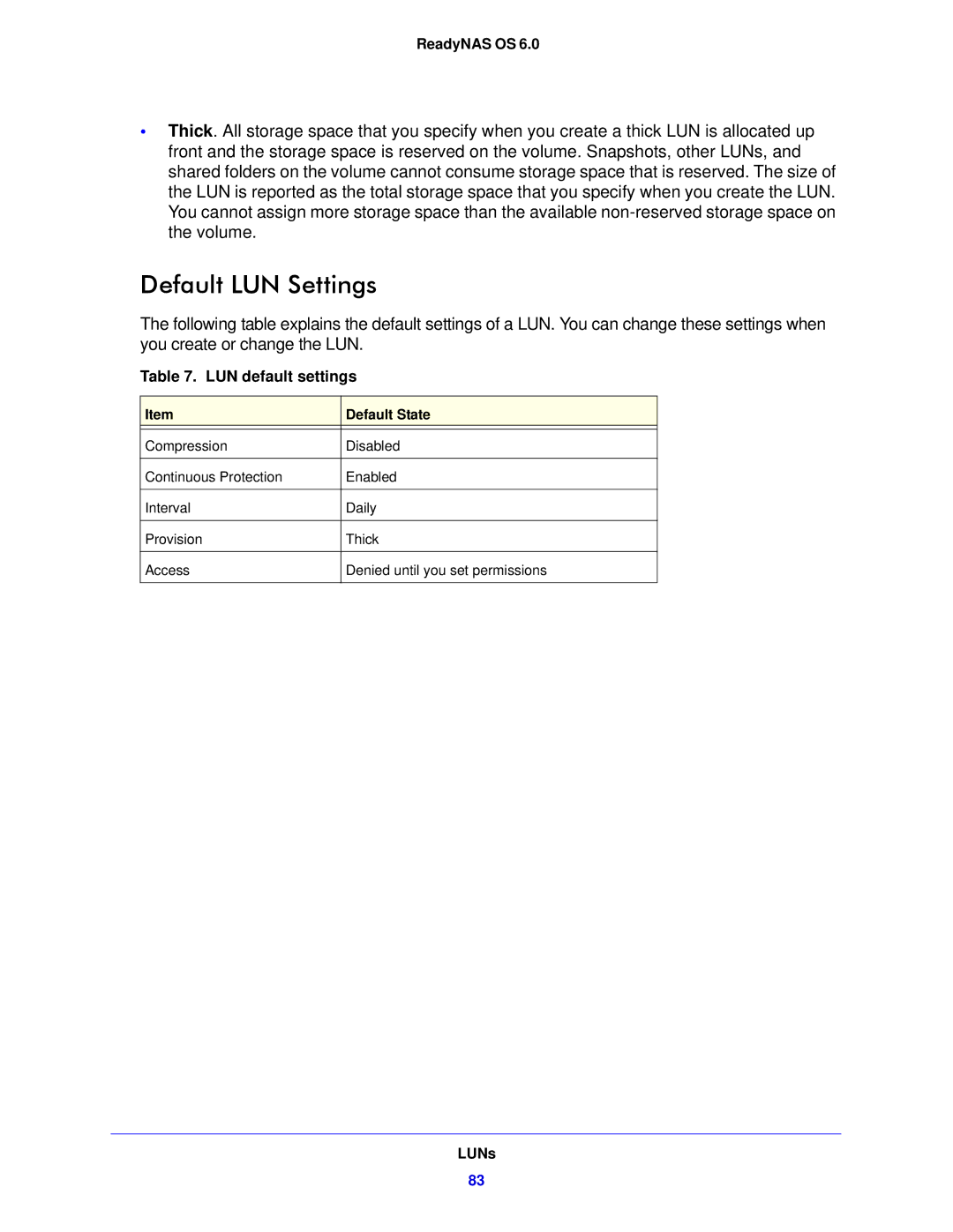 NETGEAR 312, 104, 314 software manual Default LUN Settings, LUN default settings 