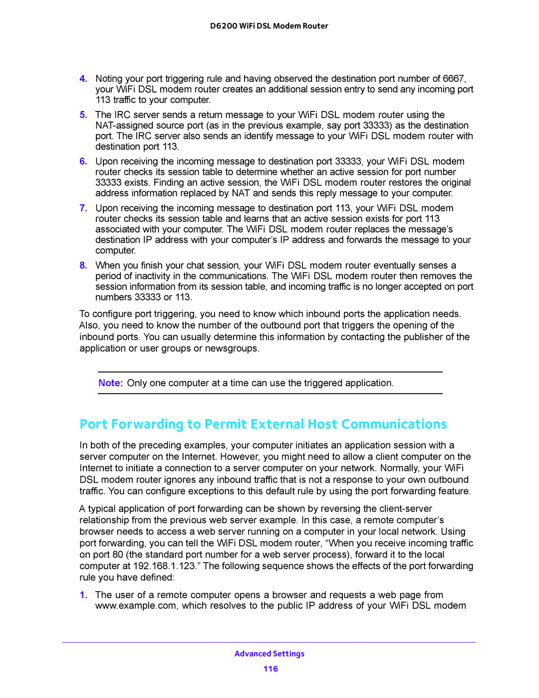 NETGEAR 202-11171-04 user manual Port Forwarding to Permit External Host Communications 