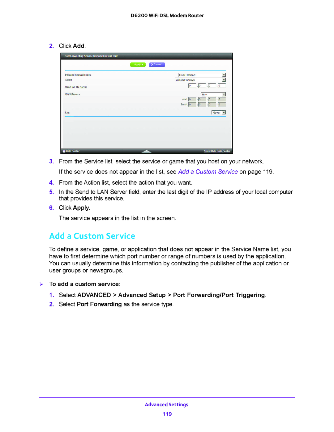 NETGEAR 202-11171-04 user manual Add a Custom Service 