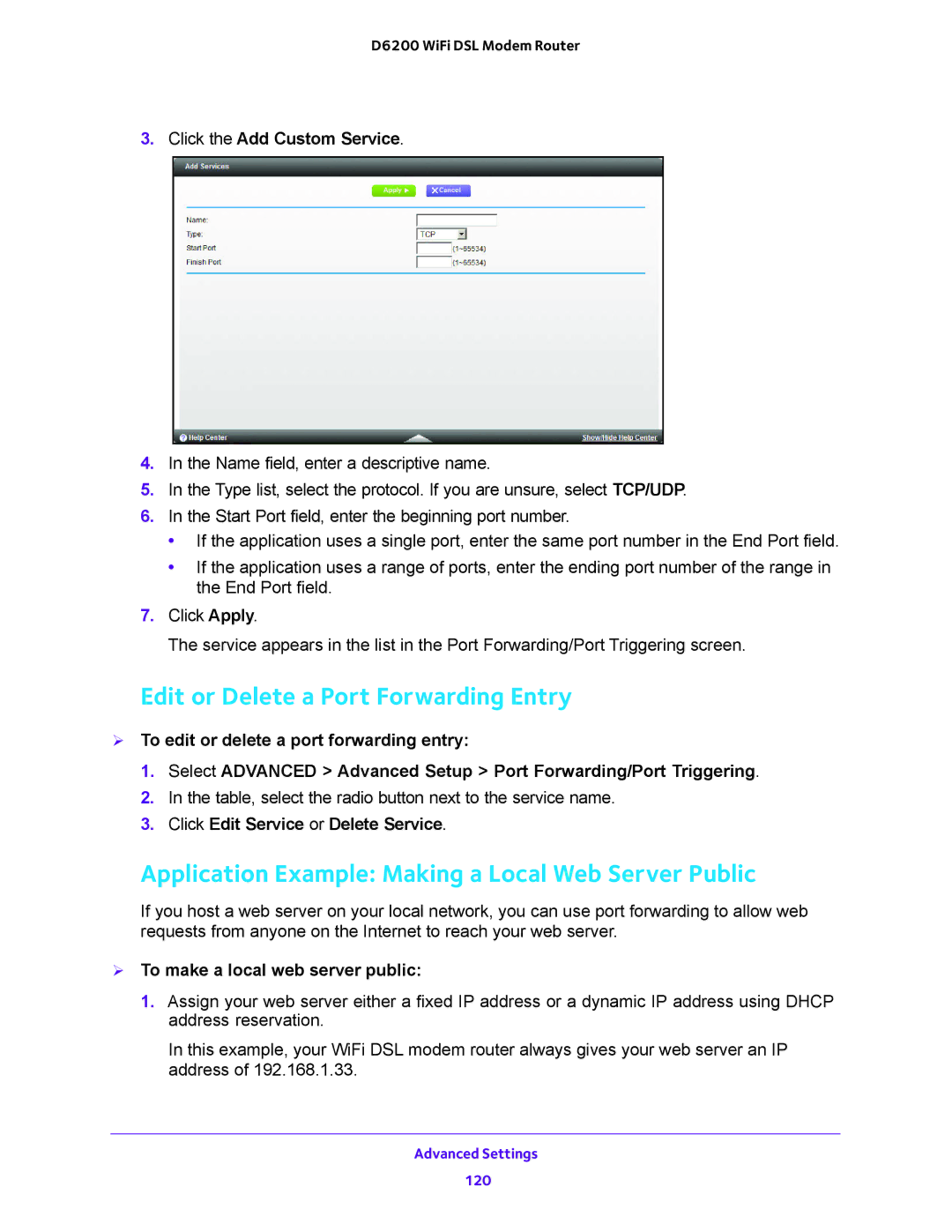 NETGEAR 202-11171-04 Edit or Delete a Port Forwarding Entry, Application Example Making a Local Web Server Public 