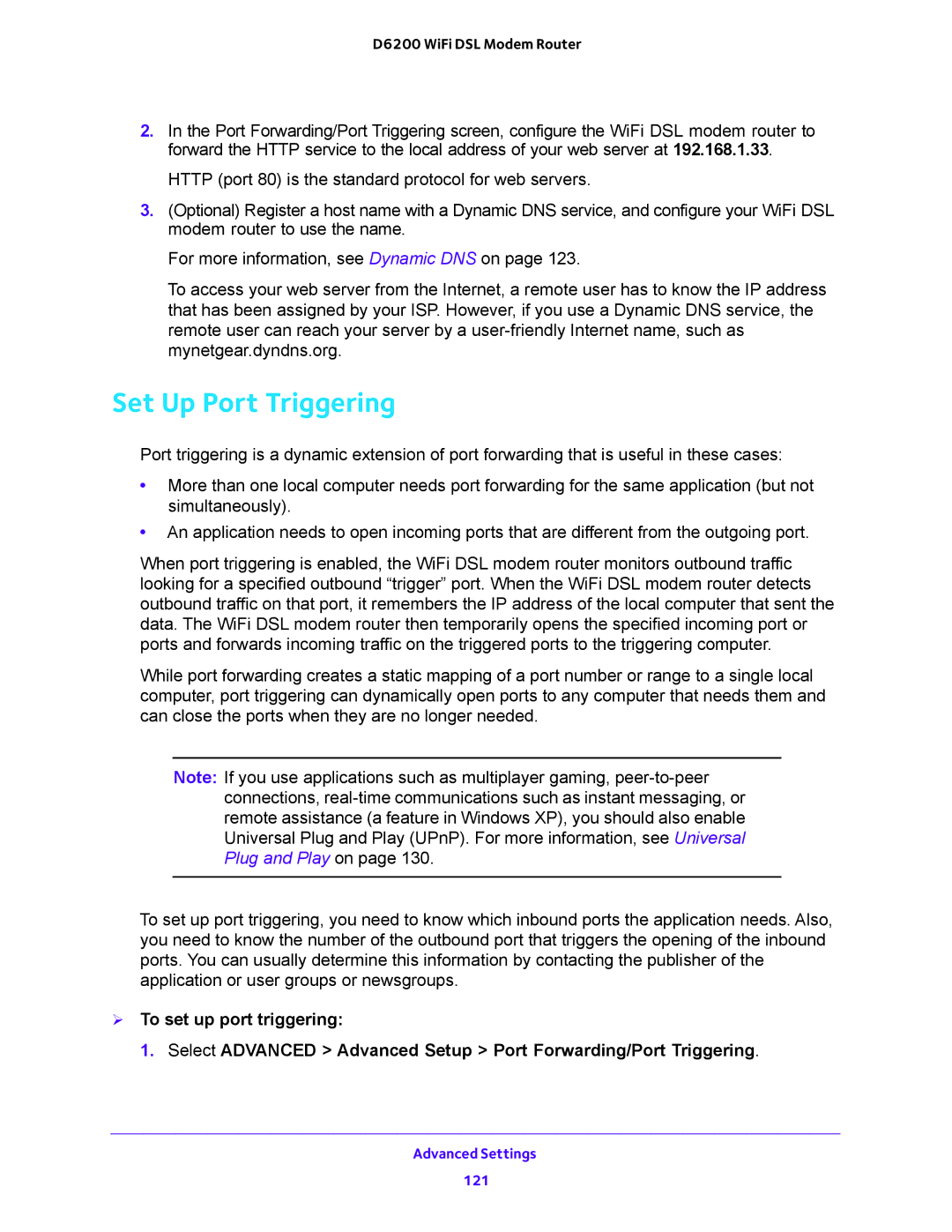 NETGEAR 202-11171-04 user manual Set Up Port Triggering 