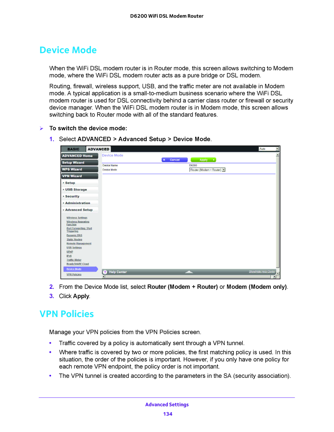 NETGEAR 202-11171-04 user manual Device Mode, VPN Policies 