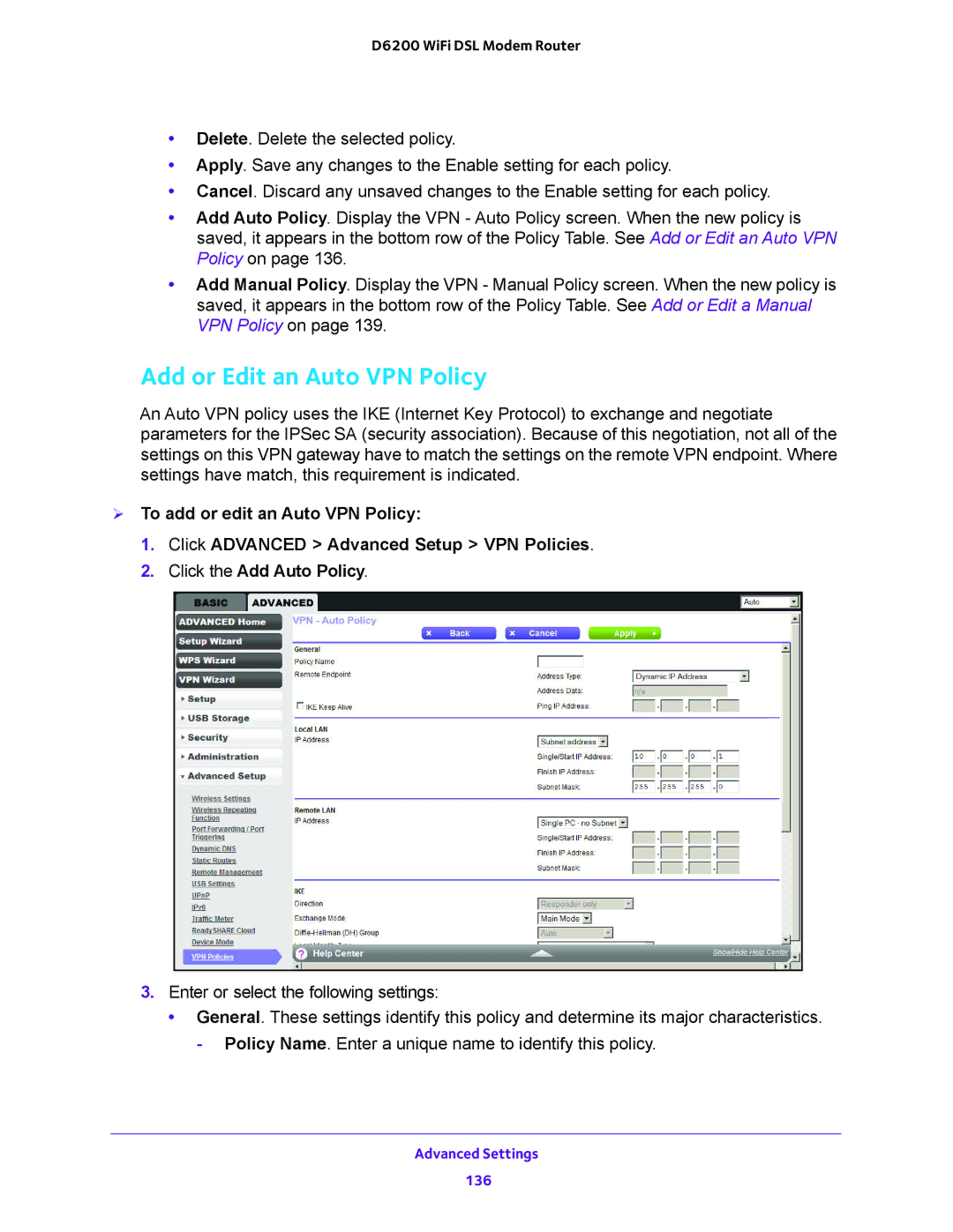 NETGEAR 202-11171-04 user manual Add or Edit an Auto VPN Policy 