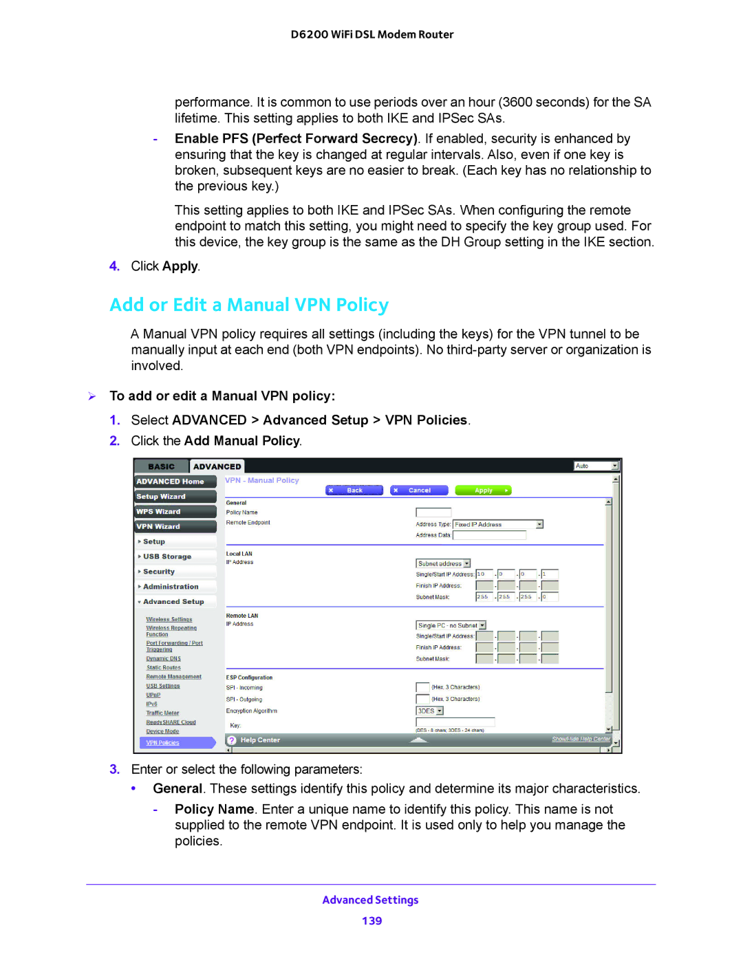 NETGEAR 202-11171-04 user manual Add or Edit a Manual VPN Policy 