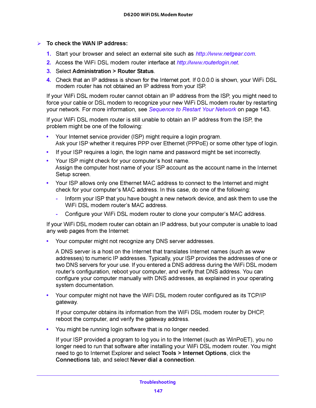 NETGEAR 202-11171-04 user manual Troubleshooting 147 