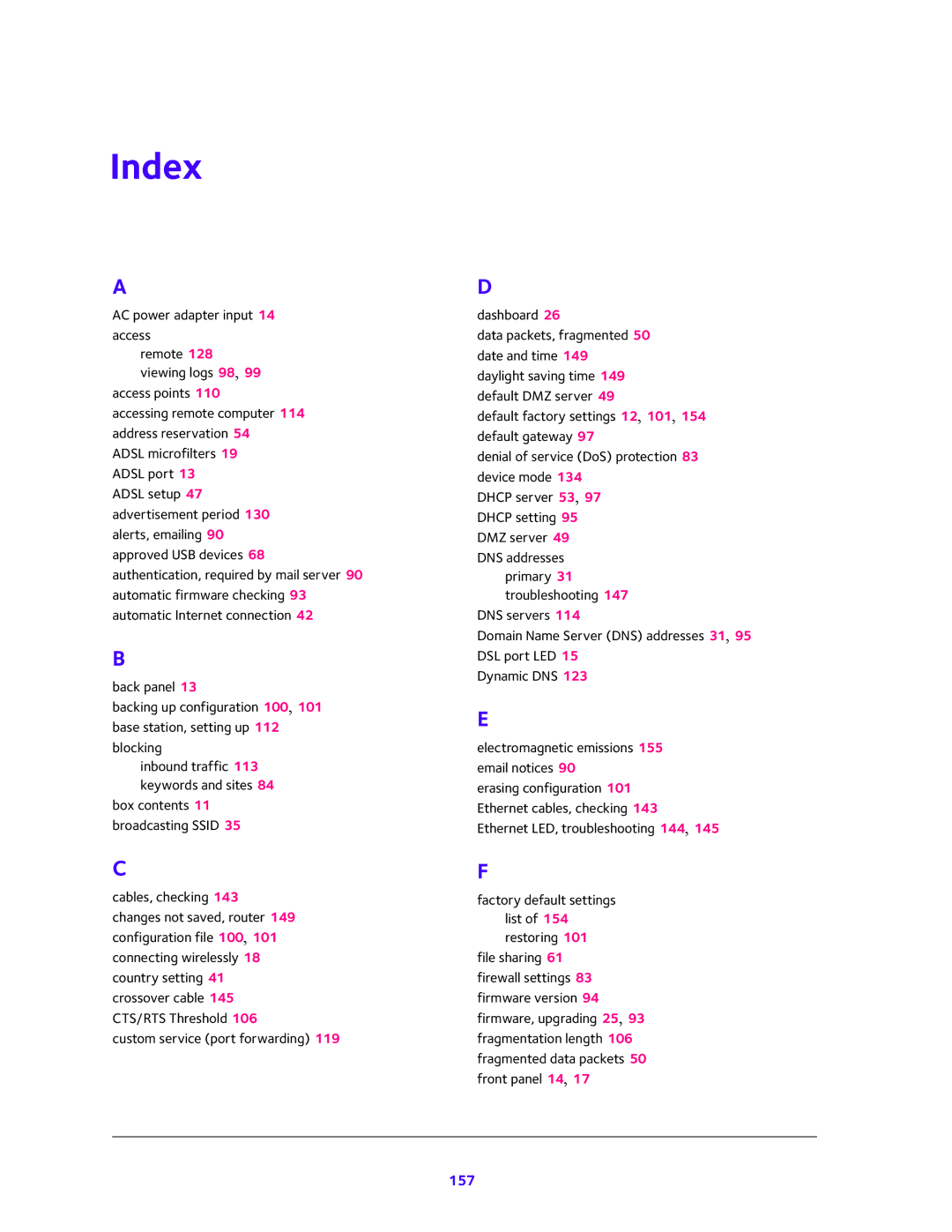 NETGEAR 202-11171-04 user manual Index, 157 