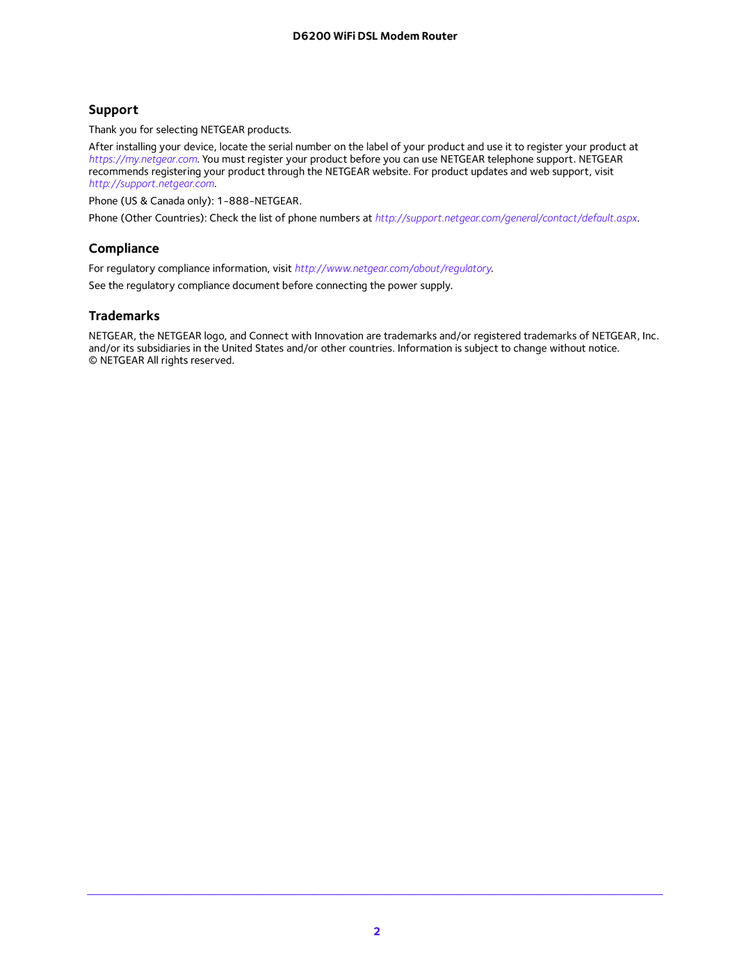 NETGEAR 202-11171-04 user manual Support, Compliance, Trademarks 