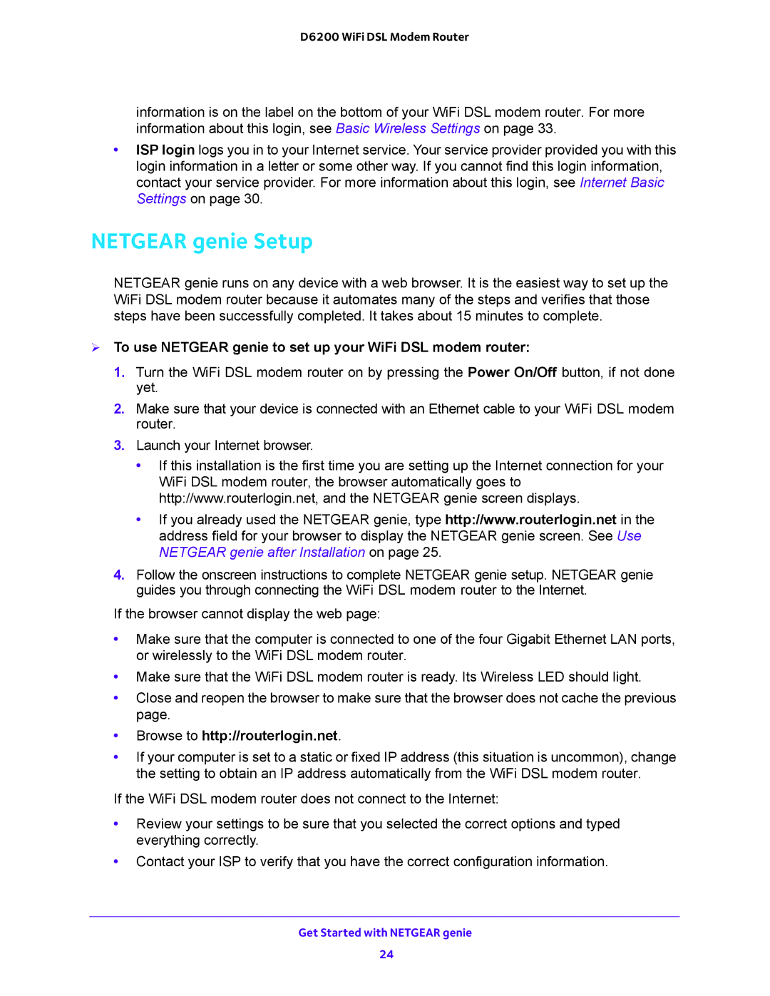 NETGEAR 202-11171-04 user manual Netgear genie Setup,  To use Netgear genie to set up your WiFi DSL modem router 