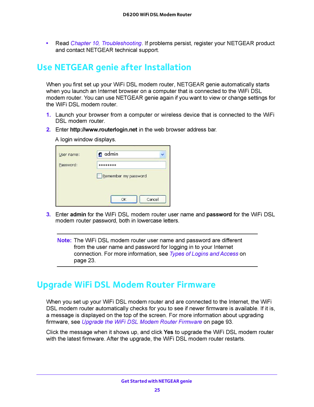 NETGEAR 202-11171-04 user manual Use Netgear genie after Installation, Upgrade WiFi DSL Modem Router Firmware 