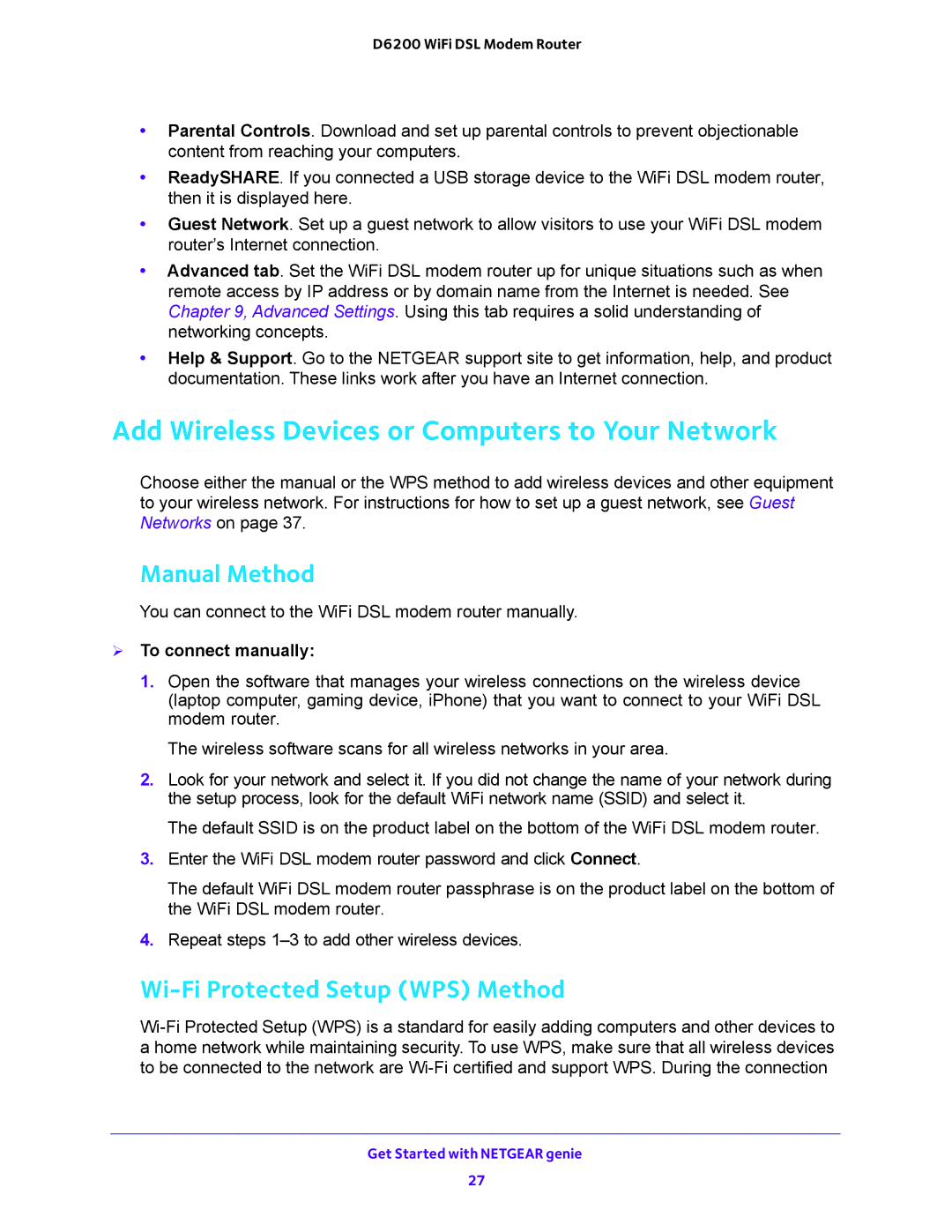 NETGEAR 202-11171-04 Add Wireless Devices or Computers to Your Network, Manual Method, Wi-Fi Protected Setup WPS Method 